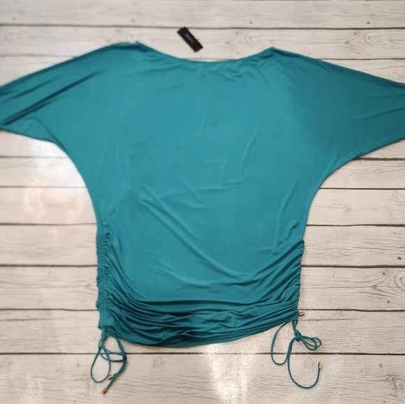 NWT Natori Blouse Mongolia Blue Oversized Gold Side Ties Size Small - Picture 10 of 13
